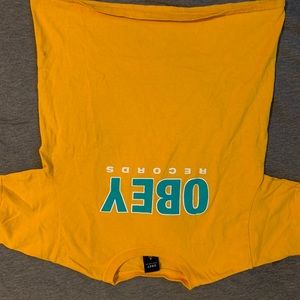 Obey records yellow and green t shirt
